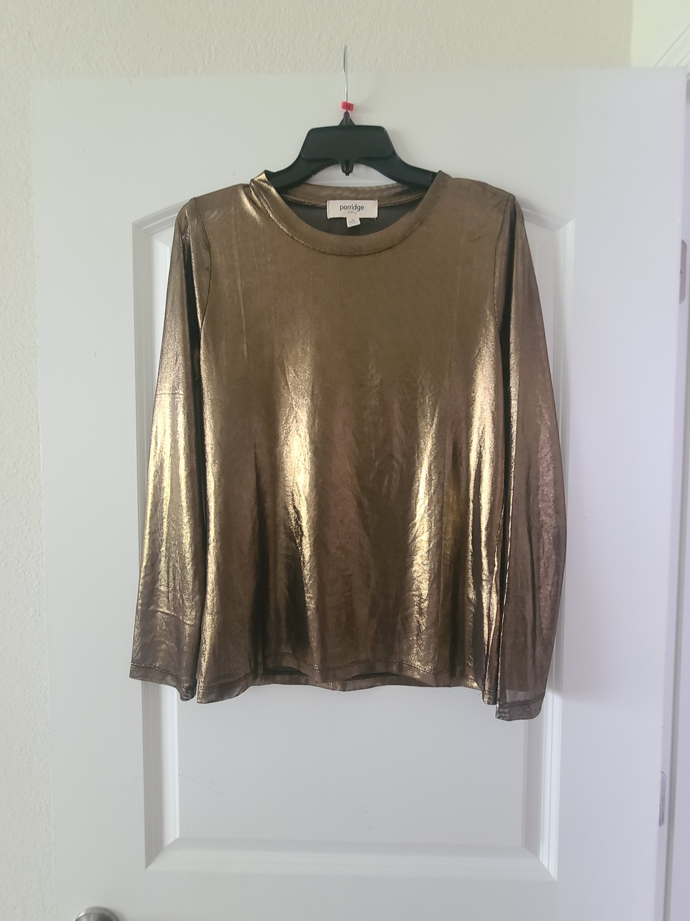 Porridge Metallic Bronze Long-Sleeve Crew Top